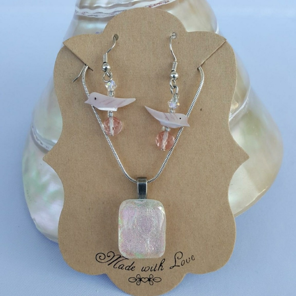 SOLD "Birds of a Feather" Dichroic Glass necklace